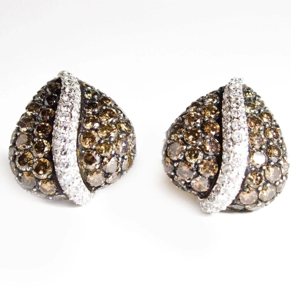 耳环 14k 白金或黄金 4.5 克拉棕色透明钻石穿孔或夹子 — 第 1/2 张图片