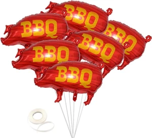 6 Pieces BBQ Balloon Pig Shaped BBQ Mylar Foil Balloons for Birthday Barbecue Pi - Picture 1 of 14