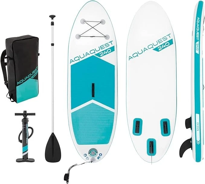 INTEX 68241EP AquaQuest 240 8ft Inflatable Paddle Board Set Tri-Fin Design –...