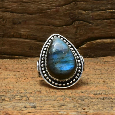 Ravishing Pietra Labradorite 925 Argento Sterling Handmade Anello Tutti Misura - Immagine 1 di 4