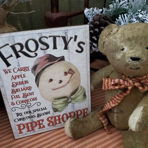 PRIMITIVE VICTORIAN VINTAGE RETRO STYLE CHRISTMAS FROSTYS SNOWMAN PIPE SHOP SIGN - Picture 1 of 11