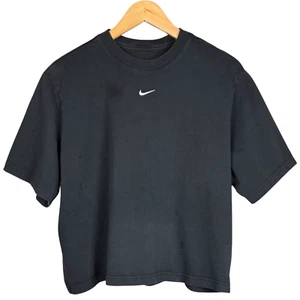 Nike Shirt Womens Crop Center Swoosh Relaxed Boxy Loose Fading Large Black Y2K - Picture 1 of 8