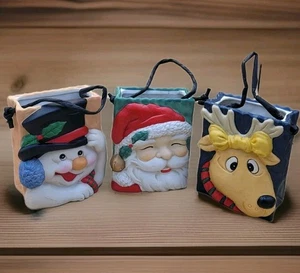 VTG  Full Set Of 3 Christmas Ceramic Gift Bag Decor Santa Frosty Rudolph + BOXES - Picture 1 of 9