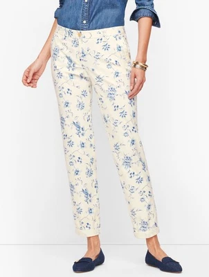 NUEVO Pantalones Chinos Relajados Talbots 6 Azul Crema Toile Floral Pájaros Foto 1 de 4