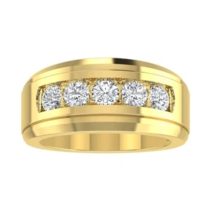 10K Solid Gold Men's Five Stone Band 1.50 Ctw Lab Created Diamond Ring for him - Picture 1 of 6