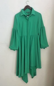 Samuel Dong Midi Shirt Dress XS NWT Green Balloon Designer Artsy Asymmetrical - Picture 1 of 9