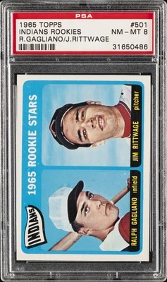 1965 TOPPS R.GAGLIANO/J.RITTWAGE #501 INDIANS ROOKIES PSA 8 - Image 1 of 2