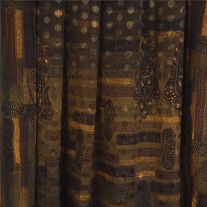 Sanskriti Vintage Sarees Brown Pure Crepe Silk Printed & Woven Sari 6Yd Fabric - Picture 1 of 12