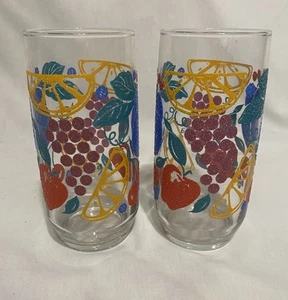 Vtg. Libby Fanciful Fruit Textured Drinking Glass /Tumbler 14 oz. 6" Set of 2 - Picture 1 of 4