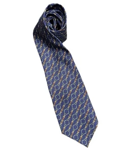 HOLT RENFREW Executive 100% Italian Silk Tie Geometric Chain Blue Gold Brown - Bild 1 von 4