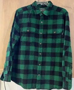 Woolrich Vintage Flannel Chamois Shirt Lg Green Black Plaid Buffalo Check - Picture 1 of 6