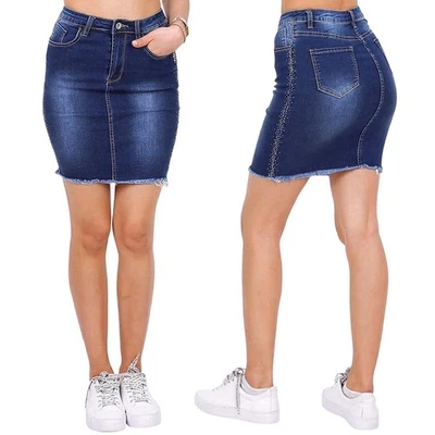 Damen Jeans Minirock Mini Rock Jeansrock Sommerrock Hüftrock Stretch Blau - Bild 1 von 4