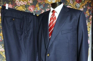 Indochino Bespoke Navy Blue Surgeon Cuff Sharkskin Suit 52R - Picture 1 of 7
