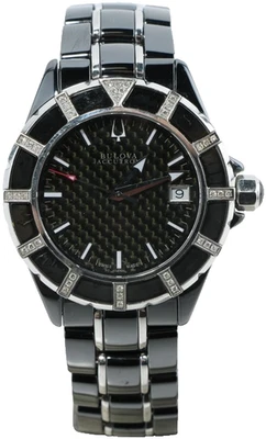 RELOJ BULOVA ACCUTRON C8671292 CORREA BRAZALETE DIAMANTES FIBRA CARBONO NEGRO, NUEVO Foto 1 de 4