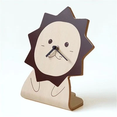 Cute Lion Animal Wood Table Desk Clock Art Design interior Decor Kawaii Gift - Image 1 of 3