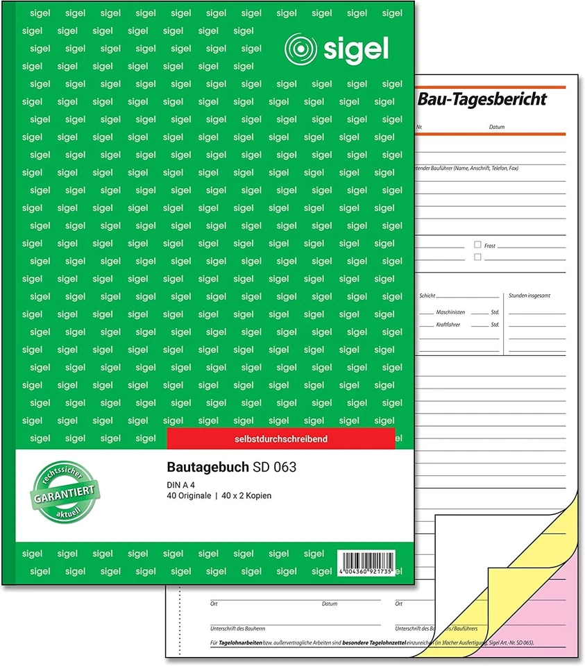 SIGEL SD063 Bautagebuch A4, 3x40 Blatt, selbstdurchschreibend - B-Ware - Bild 1 von 1