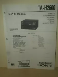 SONY TA-H2600 Amplificatore Manuale Servizio Specifiche Schemi e Elenco Ricambi - Foto 1 di 12