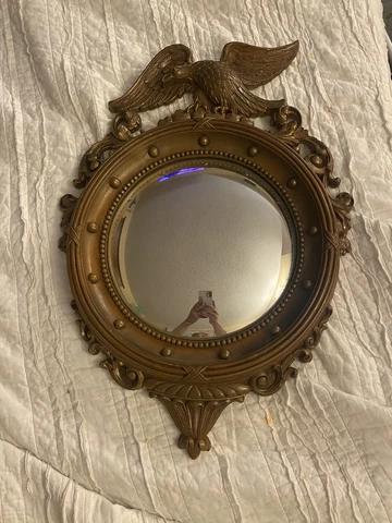 Eagle Mirror Convex Wall Mirror Syroco 16"x 10" Vintage 1960s Brownish Gold Cover