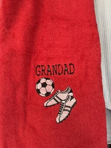 Red Embroidered Towel Grandad Football - Picture 1 of 5