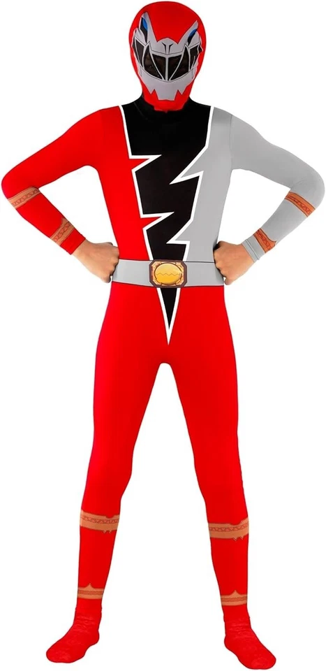 Kids Red Dino Fury Morphsuit Boys Power Rangers Superhero Fancy Dress Costume - Image 1 of 4