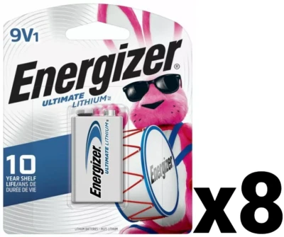8 EIGHT ENERGIZER ULTIMATE LITHIUM 9V L522 L522BP RETAIL PACK NEW EXP 12-2034 - Image 1 of 2