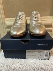 NWTCole Haan Women's The Go-to Arden Soft Gold Metallic Leather Shoe Oxford Sz 8 - Picture 1 of 8