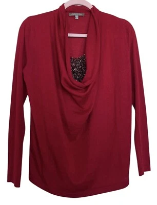Suéter de cachemir Neiman Marcus para mujer talla mediana M rojo adornado con cuentas Foto 1 de 4