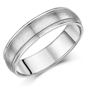 Anillo De Paladio Mate Y Pulido Con Milgrain Boda Banda De 6mm - Imagen 1 de 2