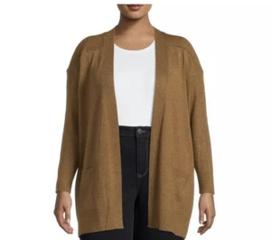 Women's TERRA AND SKY Coffee Cake Rib Knit Sweater Cardigan With Pockets 1X - Picture 1 of 4