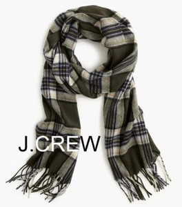 JCREW Kaschmir Schal oliv kariert rein 100% Tartan Karo grün elfenbein Muffler Halstuch - Bild 1 von 7