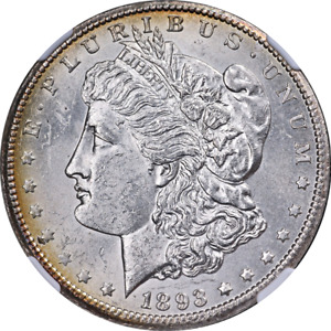 1893-CC Morgan Silver Dollar NGC MS60 PQ+ Great Eye Appeal Strong Strike