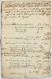 CAPTAIN (WADDELL?) CUNNINGHAM ca. 1750-90. One Manuscript Leaf SHIPS’ Manifest - Picture 1 of 6