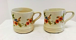 Set 2 Ceramic Coffee Tea Cups Mugs Sweet Flowers Bake, Serve N Store Stonewear - Picture 1 of 10