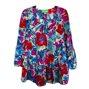 Papagallo Womens Sz S Floral Print Peplum Hem Bell Sleeves Blouse - Picture 1 of 7