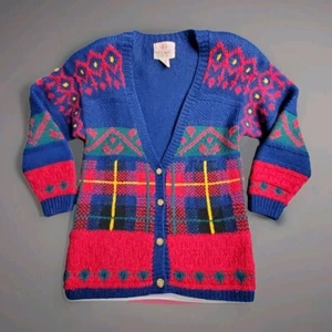 Vintage Cardigan Sweater Womens M Hand Knit Gold Buttons Shoulder Pads Granny - Bild 1 von 7
