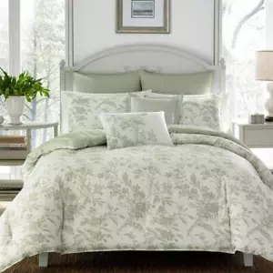 Laura Ashley Duvet Cover King Set 3-Piece Floral Cotton Soft Bedroom Linen Green - Picture 1 of 6