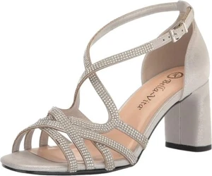 Bella Vita Womens Aliette Faux Leather Rhinestone Block Heel, Silver Size 9.5W - Picture 1 of 6