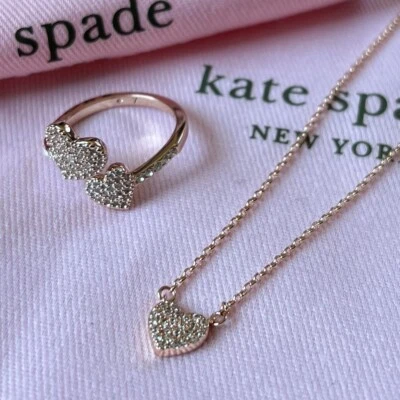 NUEVO Kate Spade Yours Truly Pave Corazón Anillo y Mini Colgante Collar Oro Rosa Foto 1 de 4