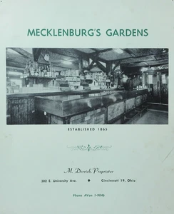 Menú restaurante alemán Mecklemburgo Gardens Cerveza Jardín Cincinnati OH 1950-60 - Imagen 1 de 6