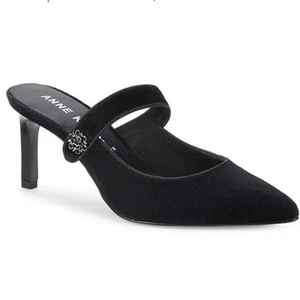 Anne Klein Pantoletten Absatz 10 schwarz Samt spitz schick feminin kokett Mary Jane - Bild 1 von 9
