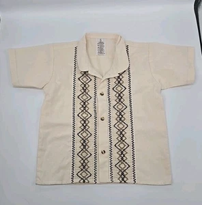 Boy's Cream Embroidered Button Down Guayabera  Shirt Size 6 - Picture 1 of 5