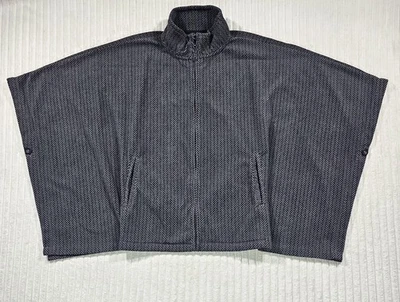 LL Bean Fleece Poncho Women’s LARGE Gray Black Herringbone Full Zip Pockets - Image 1 of 4