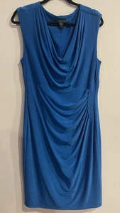 Ralph Lauren Size 14W Royal Blue Cowl Drape Neck Sheath Casual Work Party Dress - Picture 1 of 3