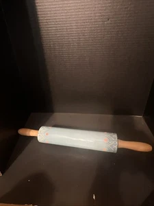 Target Ceramic 18" Rolling Pin Hardwood Handles / Blue With Pink flowers - Picture 1 of 6