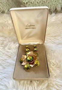 Broche prendedor y pendientes redondos vintage sandía aurora boreal rivoli estrás - Imagen 1 de 12