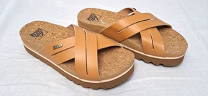 Reef Women's Kaia Cross Tan Cushion Bloom Hi Platform Cork Crisscross Sandals - Picture 1 of 9