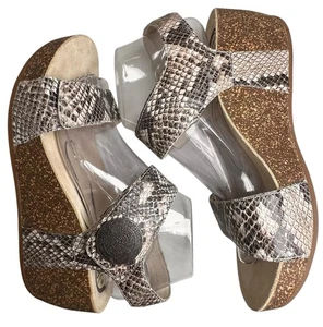 Abeo Una Wedges Sandals Stone Women's Size US 8.5 Bohemian Animal Print Comfort - Picture 1 of 19