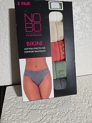 5 PAIR NO BOUNDARIES BIKINIS WITH COMFORT WAIST TAG FREE COTTON RIB  XL (15-17) - Image 1 of 4