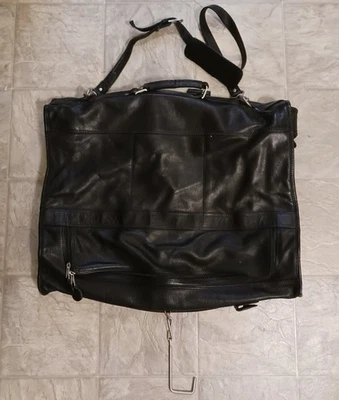 Vtg Latico NJ Soft Black Leather Bifold Hanging Garment Bag Travel Made In US - Image 1 of 4