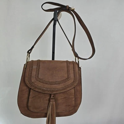 Franco Sarto Crossbody Bag Saddle Faux Leather Braided Brown 10" x 9" x 4" EUC  - Image 1 of 4